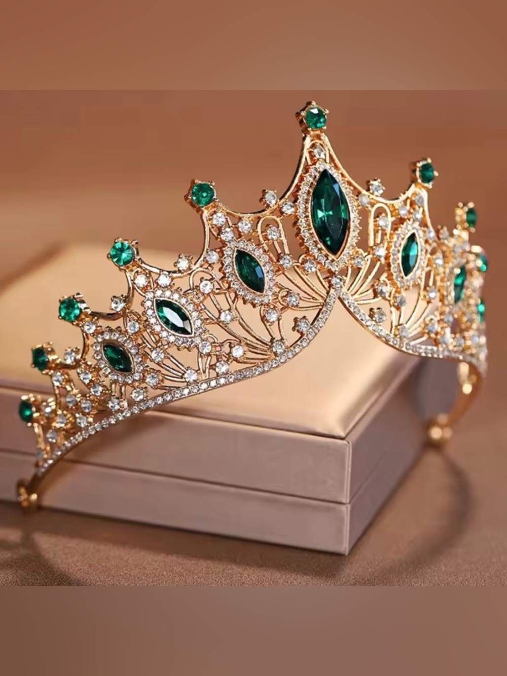Tiara Gold Tiara with Emerald Green Crystals